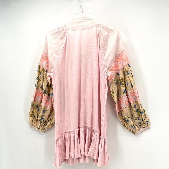 FREE PEOPLE PINK FLORAL BOHO PEASANT MINI DRESS - Picture 11 of 13